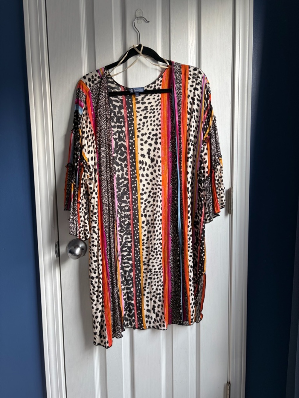 Democracy Striped Animal-Print Open Front Kimono Cardigan Size S/M